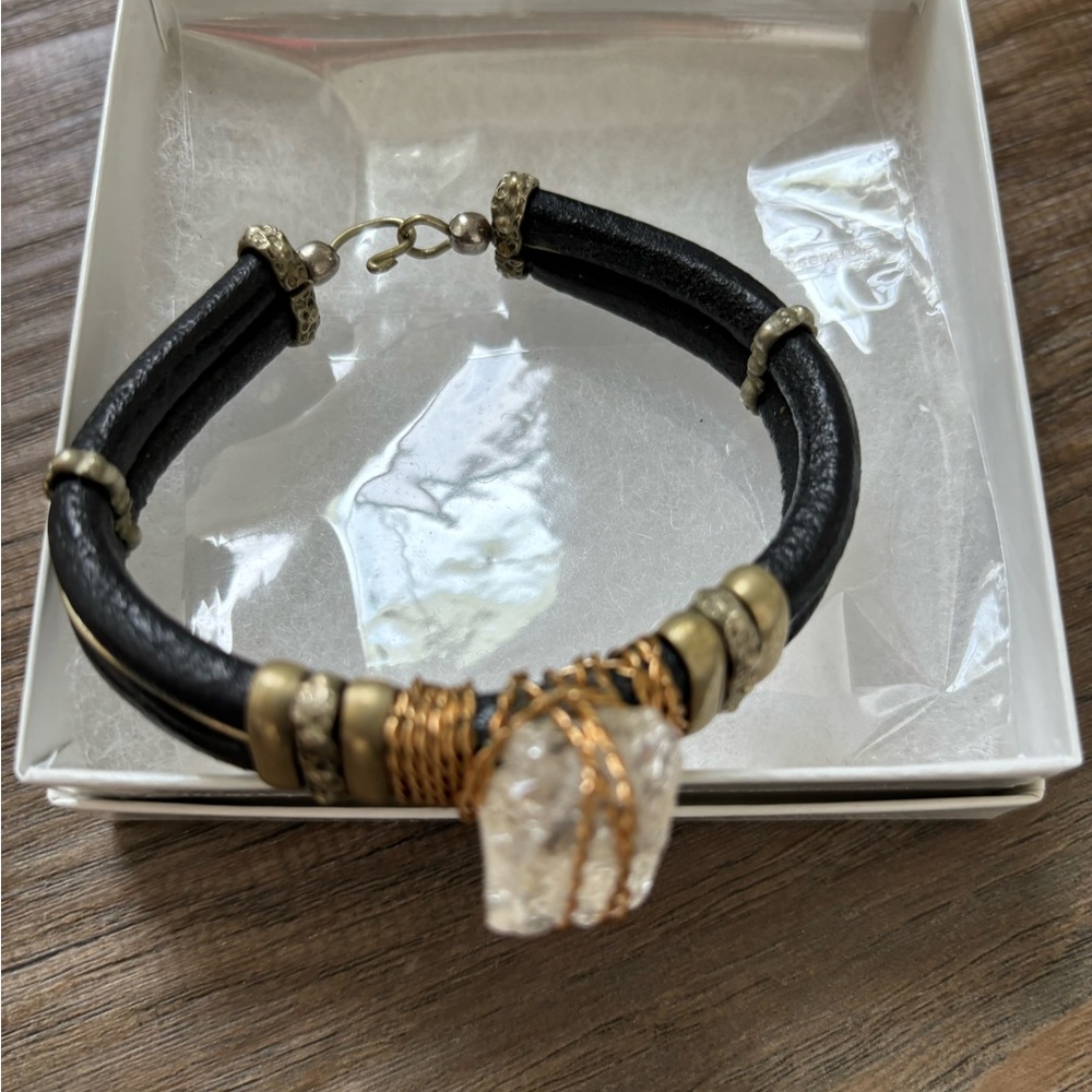 Crystal and leather bracelet.  “Be a Light Unto Yourself”